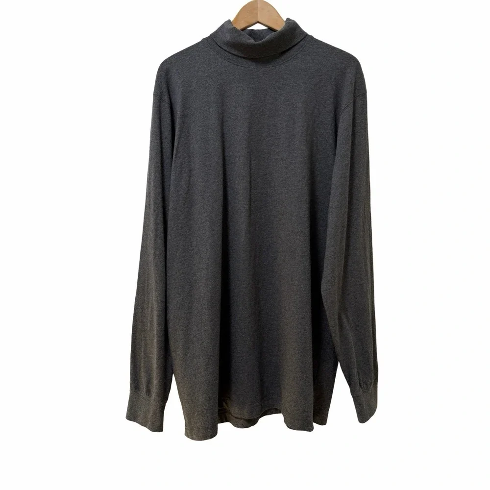 LL Bean Carefree Unshrinkable Turtleneck Cotton Top Mens Size LT Gray Layers